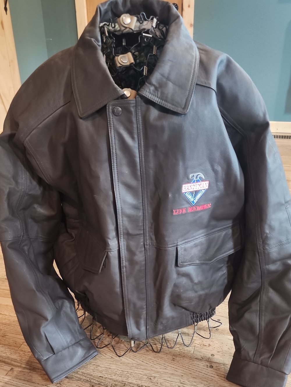 Handyman Club of America brown leather bomber jacket in men's L